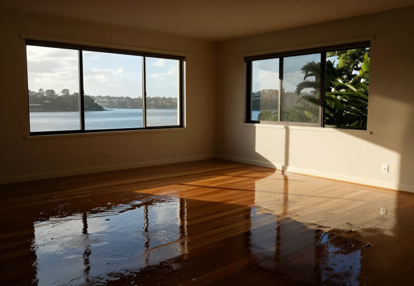 Flooded living room in Cabramatta home before restoration